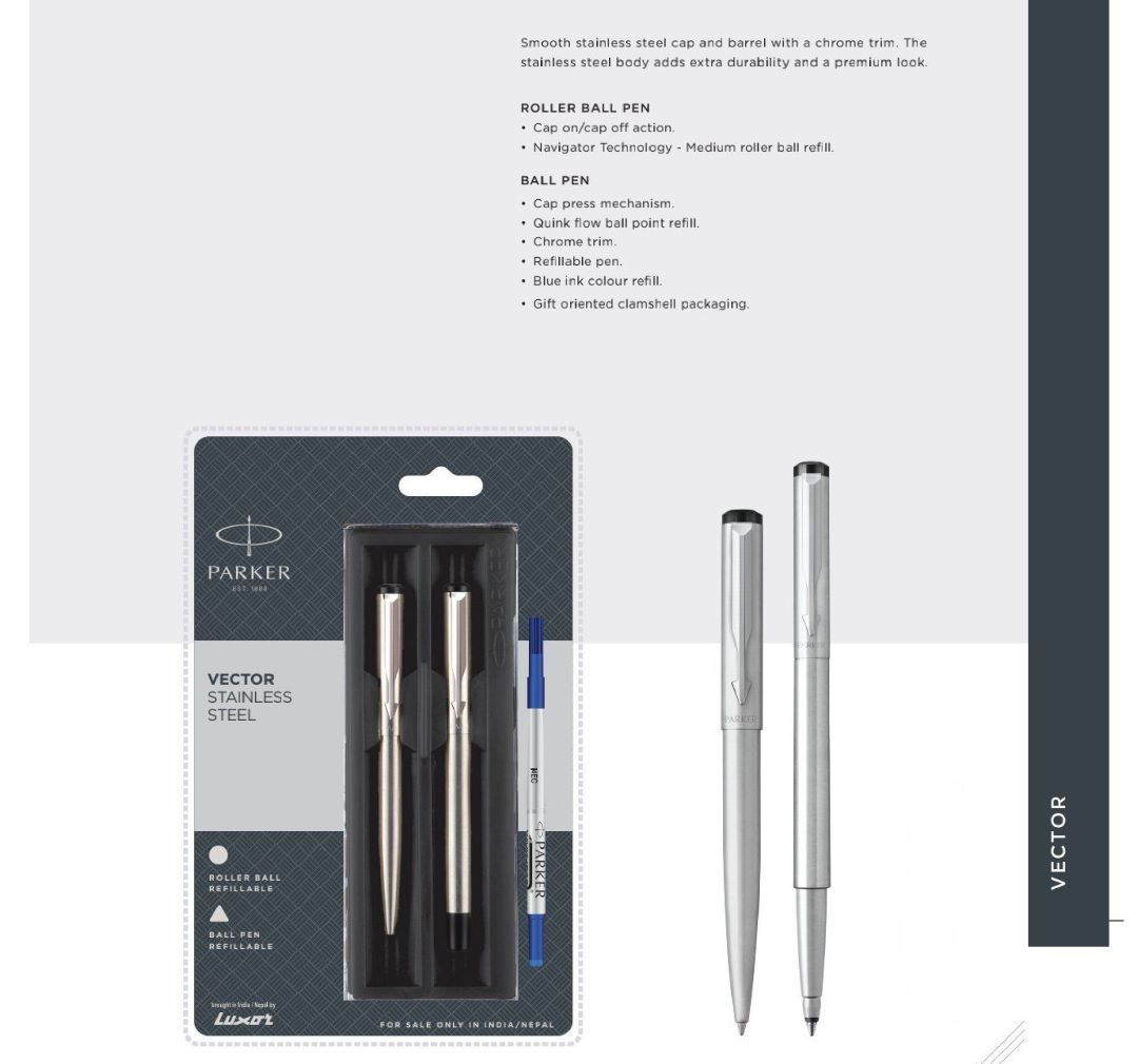 Parker Vector Stainless Steel Ball Pen & Roller Ball Pen Set